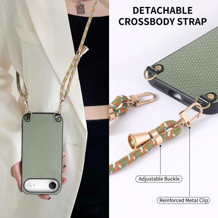 For iPhone Air Carbon Fiber Texture Leather Back Phone Case with Crossbody Strap(Green) - iPhone Air Cases by buy2fix | Online Shopping UK | buy2fix