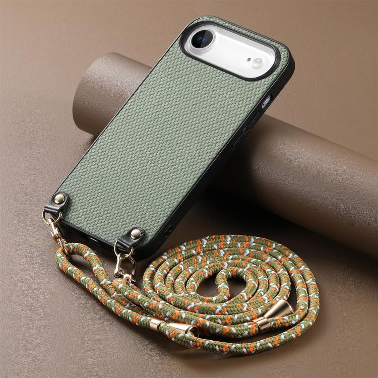 For iPhone Air Carbon Fiber Texture Leather Back Phone Case with Crossbody Strap(Green) - iPhone Air Cases by buy2fix | Online Shopping UK | buy2fix