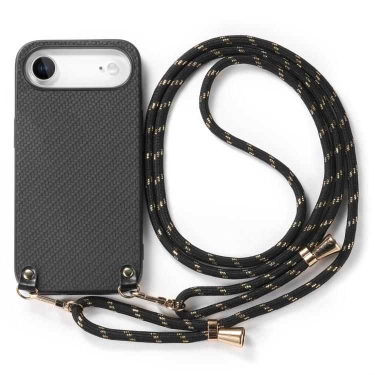 For iPhone Air Carbon Fiber Texture Leather Back Phone Case with Crossbody Strap(Black) - iPhone Air Cases by buy2fix | Online Shopping UK | buy2fix