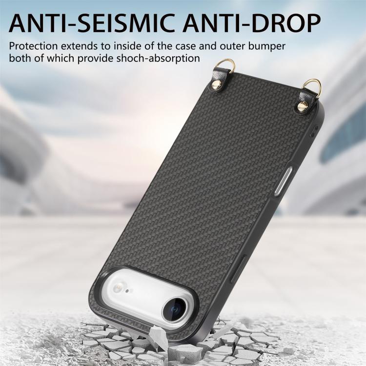 For iPhone Air Carbon Fiber Texture Leather Back Phone Case with Crossbody Strap(Black) - iPhone Air Cases by buy2fix | Online Shopping UK | buy2fix