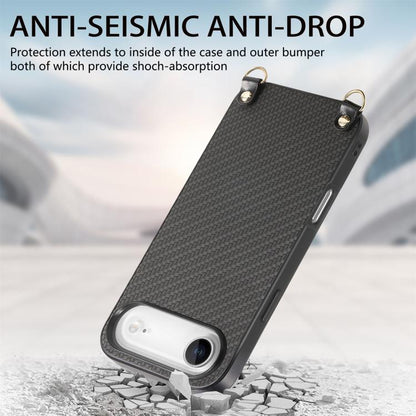 For iPhone Air Carbon Fiber Texture Leather Back Phone Case with Crossbody Strap(Black) - iPhone Air Cases by buy2fix | Online Shopping UK | buy2fix