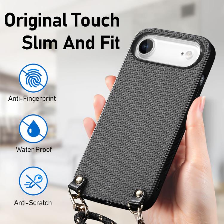 For iPhone Air Carbon Fiber Texture Leather Back Phone Case with Crossbody Strap(Black) - iPhone Air Cases by buy2fix | Online Shopping UK | buy2fix