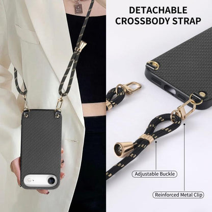 For iPhone Air Carbon Fiber Texture Leather Back Phone Case with Crossbody Strap(Black) - iPhone Air Cases by buy2fix | Online Shopping UK | buy2fix