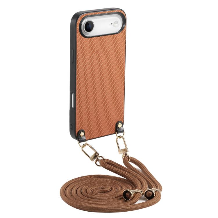 For iPhone Air Carbon Fiber Texture Leather Back Phone Case with Crossbody Strap(Brown) - iPhone Air Cases by buy2fix | Online Shopping UK | buy2fix