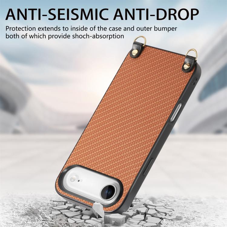 For iPhone Air Carbon Fiber Texture Leather Back Phone Case with Crossbody Strap(Brown) - iPhone Air Cases by buy2fix | Online Shopping UK | buy2fix