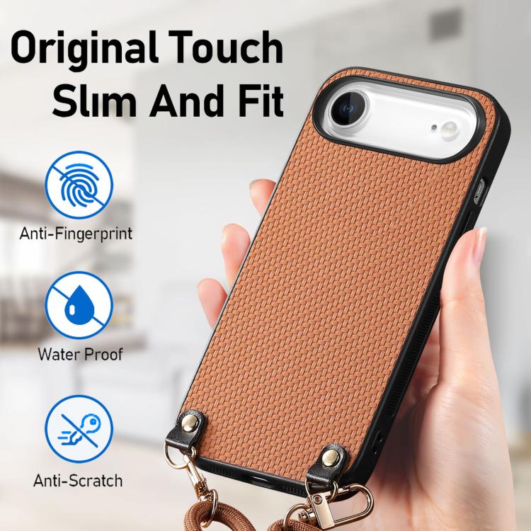 For iPhone Air Carbon Fiber Texture Leather Back Phone Case with Crossbody Strap(Brown) - iPhone Air Cases by buy2fix | Online Shopping UK | buy2fix