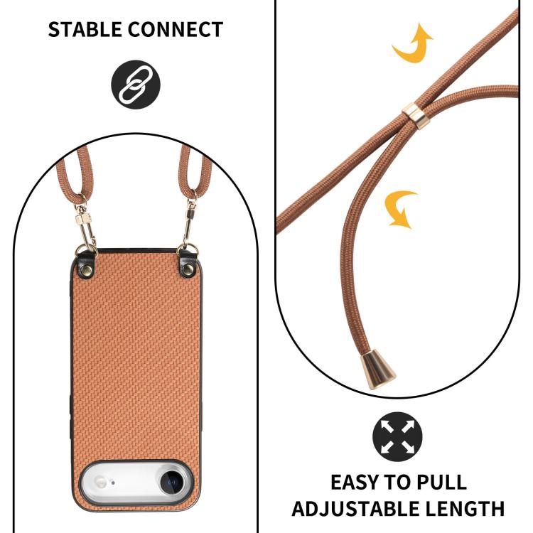 For iPhone Air Carbon Fiber Texture Leather Back Phone Case with Crossbody Strap(Brown) - iPhone Air Cases by buy2fix | Online Shopping UK | buy2fix