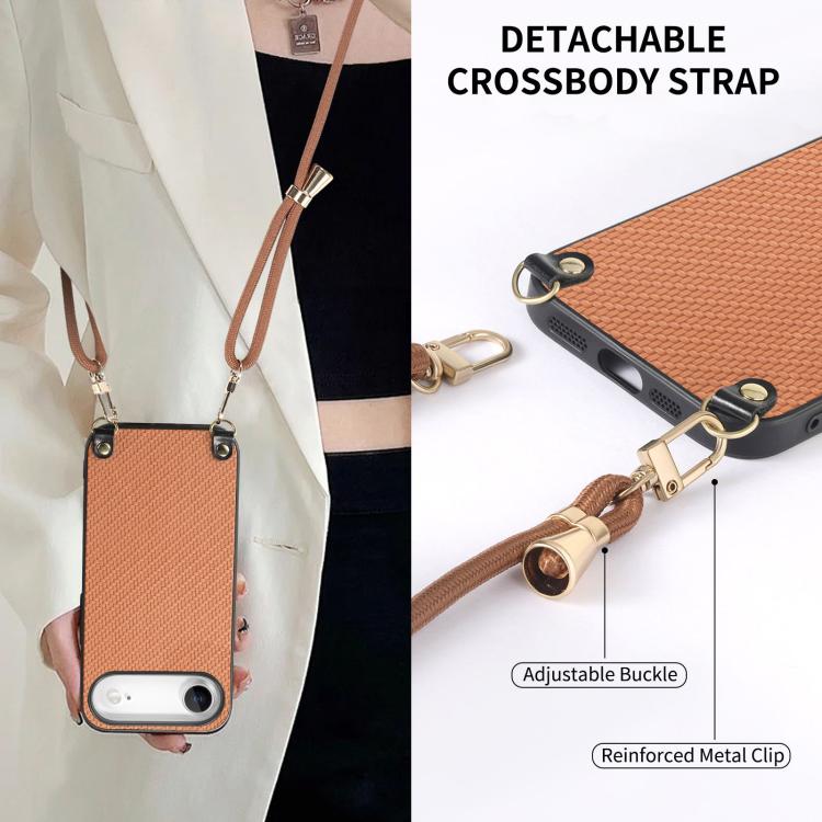 For iPhone Air Carbon Fiber Texture Leather Back Phone Case with Crossbody Strap(Brown) - iPhone Air Cases by buy2fix | Online Shopping UK | buy2fix