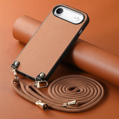 For iPhone Air Carbon Fiber Texture Leather Back Phone Case with Crossbody Strap(Brown) - iPhone Air Cases by buy2fix | Online Shopping UK | buy2fix