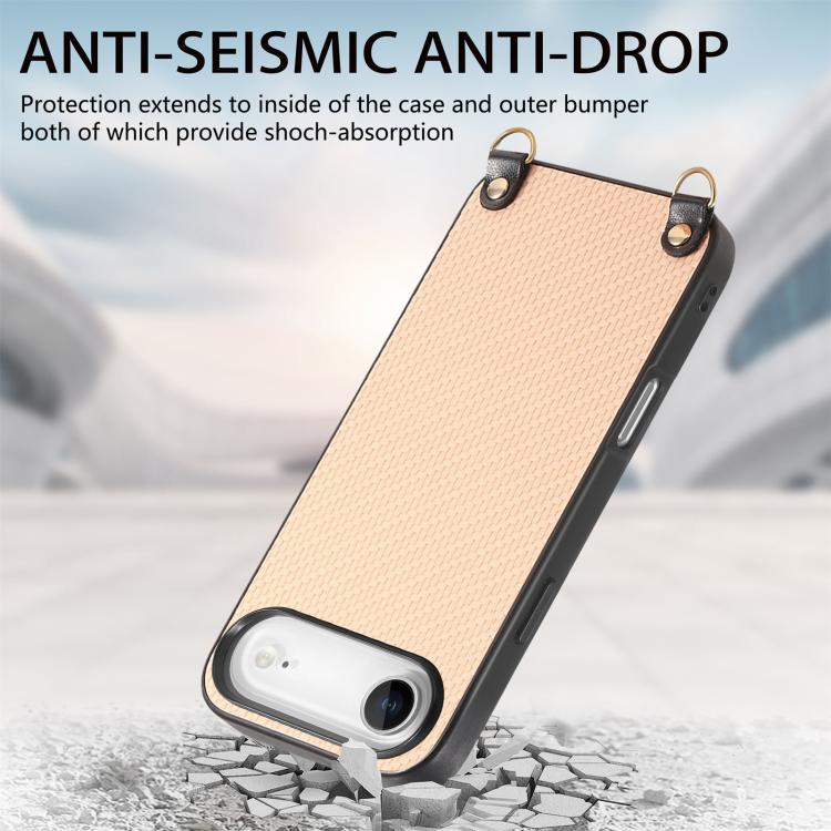For iPhone Air Carbon Fiber Texture Leather Back Phone Case with Crossbody Strap(Khaki) - iPhone Air Cases by buy2fix | Online Shopping UK | buy2fix