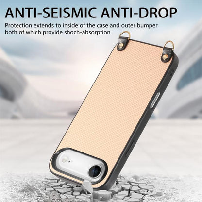 For iPhone Air Carbon Fiber Texture Leather Back Phone Case with Crossbody Strap(Khaki) - iPhone Air Cases by buy2fix | Online Shopping UK | buy2fix