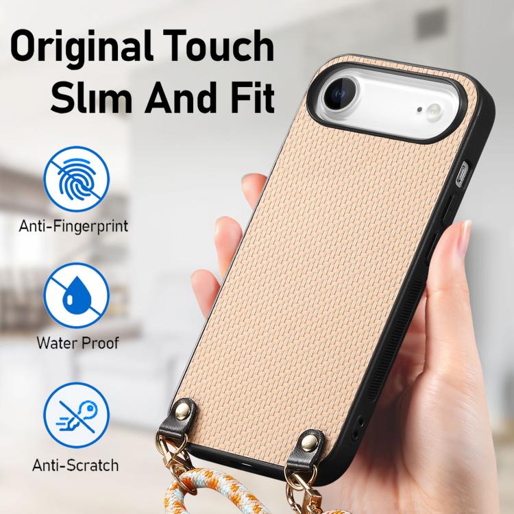 For iPhone Air Carbon Fiber Texture Leather Back Phone Case with Crossbody Strap(Khaki) - iPhone Air Cases by buy2fix | Online Shopping UK | buy2fix