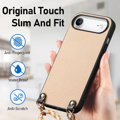 For iPhone Air Carbon Fiber Texture Leather Back Phone Case with Crossbody Strap(Khaki) - iPhone Air Cases by buy2fix | Online Shopping UK | buy2fix