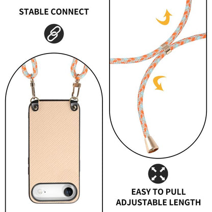 For iPhone Air Carbon Fiber Texture Leather Back Phone Case with Crossbody Strap(Khaki) - iPhone Air Cases by buy2fix | Online Shopping UK | buy2fix