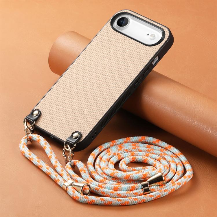 For iPhone Air Carbon Fiber Texture Leather Back Phone Case with Crossbody Strap(Khaki) - iPhone Air Cases by buy2fix | Online Shopping UK | buy2fix
