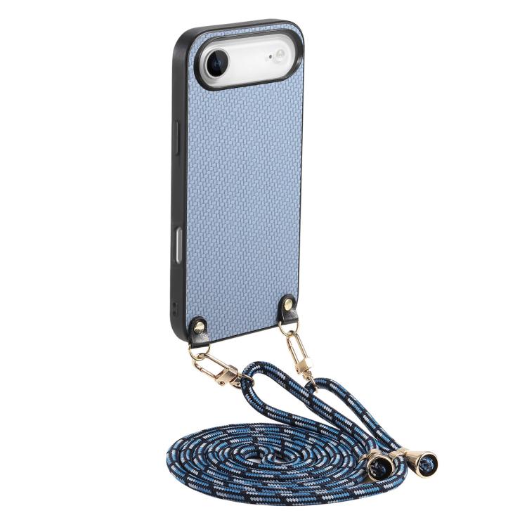 For iPhone Air Carbon Fiber Texture Leather Back Phone Case with Crossbody Strap(Blue) - iPhone Air Cases by buy2fix | Online Shopping UK | buy2fix