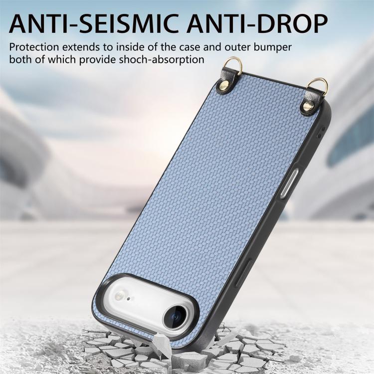 For iPhone Air Carbon Fiber Texture Leather Back Phone Case with Crossbody Strap(Blue) - iPhone Air Cases by buy2fix | Online Shopping UK | buy2fix