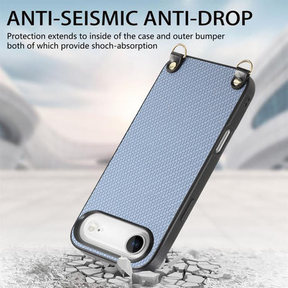 For iPhone Air Carbon Fiber Texture Leather Back Phone Case with Crossbody Strap(Blue) - iPhone Air Cases by buy2fix | Online Shopping UK | buy2fix