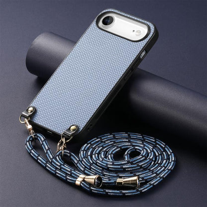 For iPhone Air Carbon Fiber Texture Leather Back Phone Case with Crossbody Strap(Blue) - iPhone Air Cases by buy2fix | Online Shopping UK | buy2fix