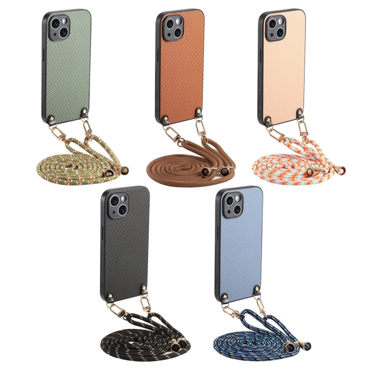 For iPhone 16 Pro Carbon Fiber Texture Leather Back Phone Case with Crossbody Strap(Khaki) - iPhone 16 Pro Cases by buy2fix | Online Shopping UK | buy2fix