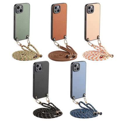 For iPhone 16 Pro Carbon Fiber Texture Leather Back Phone Case with Crossbody Strap(Khaki) - iPhone 16 Pro Cases by buy2fix | Online Shopping UK | buy2fix