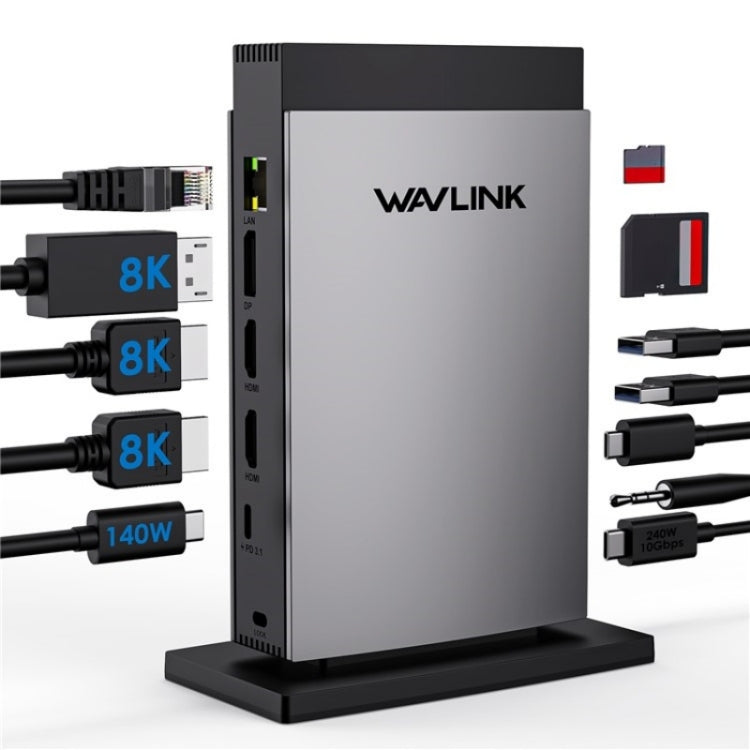 WAVLINK WL-UMD26 11 in 1 140W PD 3.1 USB-C 8K Displayport Charging Docking Station - USB HUB by WAVLINK | Online Shopping UK | buy2fix