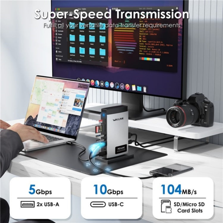 WAVLINK WL-UMD26 11 in 1 140W PD 3.1 USB-C 8K Displayport Charging Docking Station - USB HUB by WAVLINK | Online Shopping UK | buy2fix