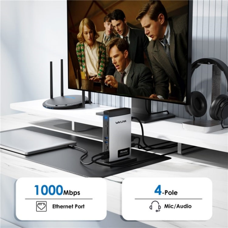 WAVLINK WL-UMD26 11 in 1 140W PD 3.1 USB-C 8K Displayport Charging Docking Station - USB HUB by WAVLINK | Online Shopping UK | buy2fix