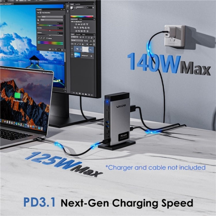 WAVLINK WL-UMD26 11 in 1 140W PD 3.1 USB-C 8K Displayport Charging Docking Station - USB HUB by WAVLINK | Online Shopping UK | buy2fix