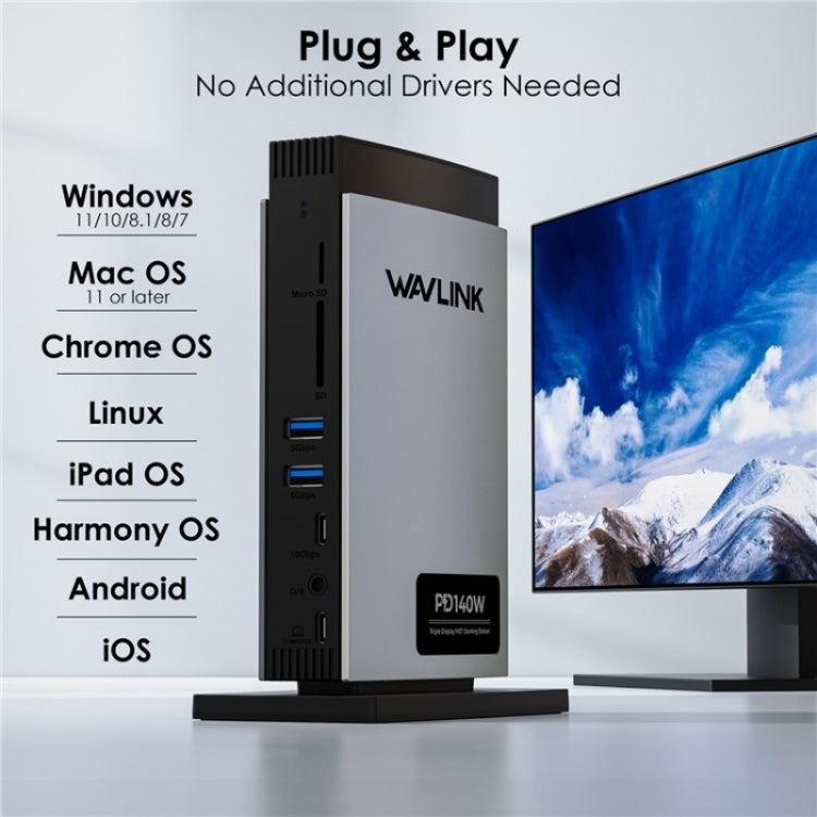 WAVLINK WL-UMD26 11 in 1 140W PD 3.1 USB-C 8K Displayport Charging Docking Station - USB HUB by WAVLINK | Online Shopping UK | buy2fix