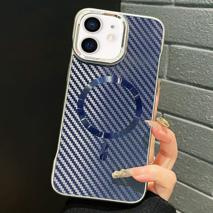 For iPhone 11 AG Carbon Fiber Frameless MagSafe Phone Case(Blue) - iPhone 11 Cases by buy2fix | Online Shopping UK | buy2fix