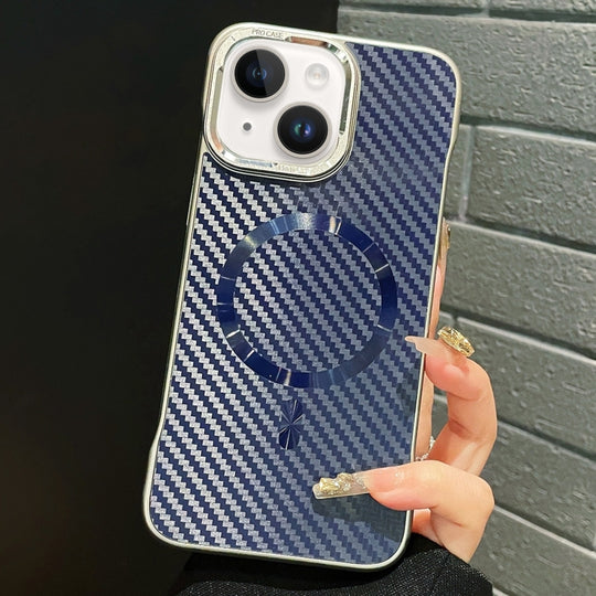 For iPhone 13 AG Carbon Fiber Frameless MagSafe Phone Case(Blue)