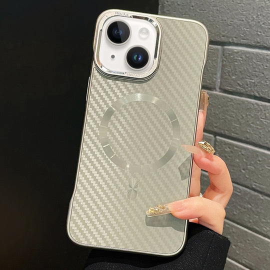 For iPhone 15 Plus AG Carbon Fiber Frameless MagSafe Phone Case(Grey)