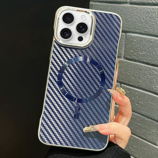 For iPhone 16 Pro AG Carbon Fiber Frameless MagSafe Phone Case(Blue) - iPhone 16 Pro Cases by buy2fix | Online Shopping UK | buy2fix