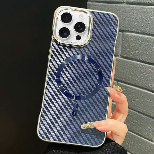 For iPhone 16 Pro AG Carbon Fiber Frameless MagSafe Phone Case(Blue)