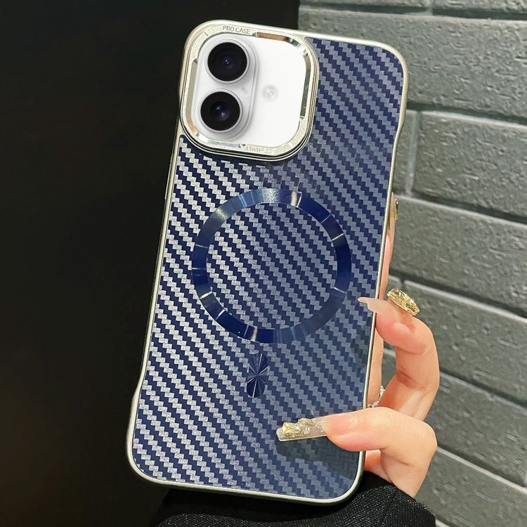 For iPhone 16 AG Carbon Fiber Frameless MagSafe Phone Case(Blue) - iPhone 16 Cases by buy2fix | Online Shopping UK | buy2fix