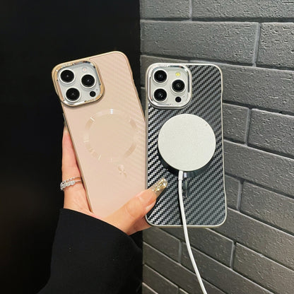 For iPhone 11 AG Carbon Fiber Frameless MagSafe Phone Case(Pink) - iPhone 11 Cases by buy2fix | Online Shopping UK | buy2fix