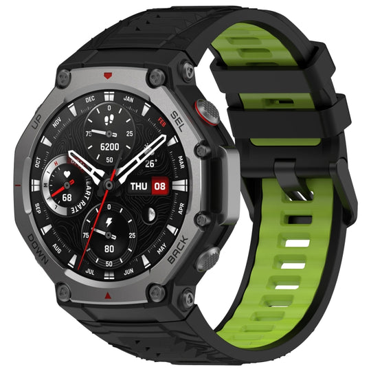 For Amazfit T-Rex 3 Two Tone Needle Buckle Silicone Watch Band(Black Green)