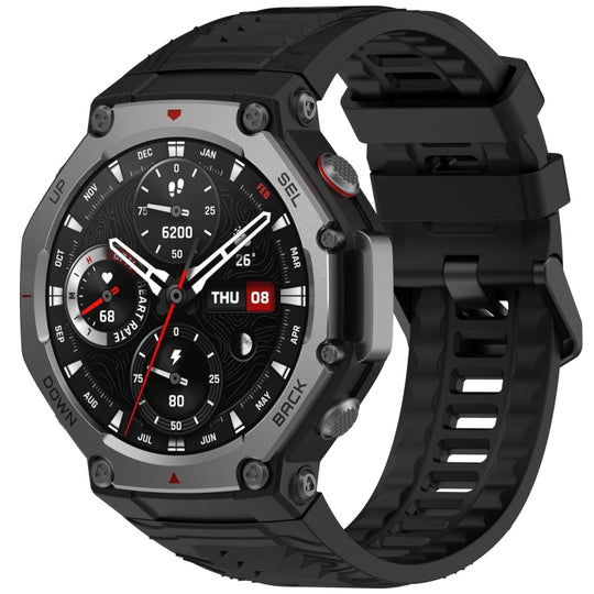 For Amazfit T-Rex 3 Solid Color Needle Buckle Silicone Watch Band(Black)