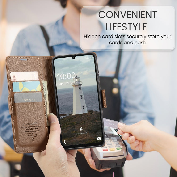 For Samsung Galaxy A16 5G CaseMe 023 Butterfly Buckle Litchi Texture RFID Anti-theft Leather Phone Case(Brown) by CaseMe