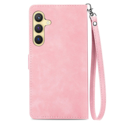 For Samsung Galaxy S25 5G Embossed Flower Zipper Leather Phone Case(Pink) by buy2fix