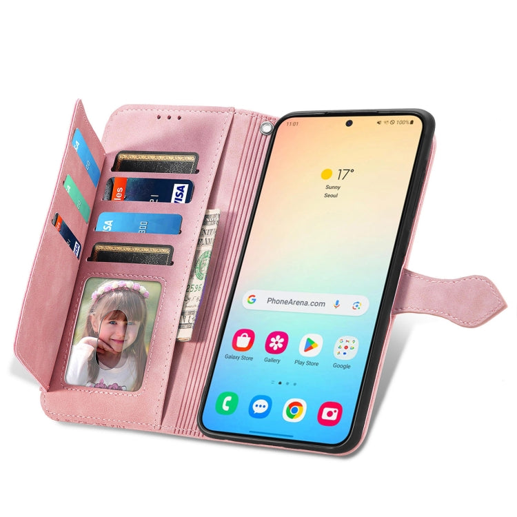 For Samsung Galaxy S25 5G Embossed Flower Zipper Leather Phone Case(Pink) by buy2fix