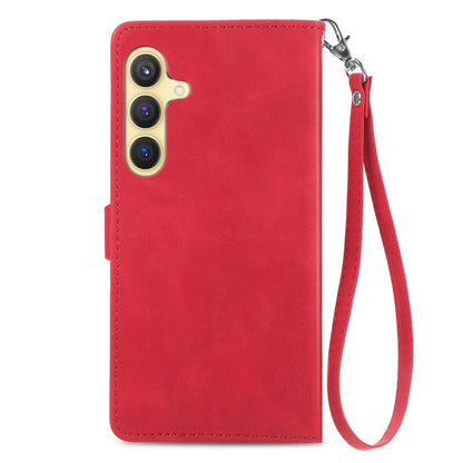 For Samsung Galaxy S25 5G Embossed Flower Zipper Leather Phone Case(Red) by buy2fix