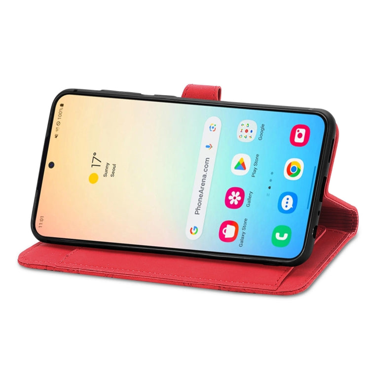 For Samsung Galaxy S25 5G Embossed Flower Zipper Leather Phone Case(Red) by buy2fix