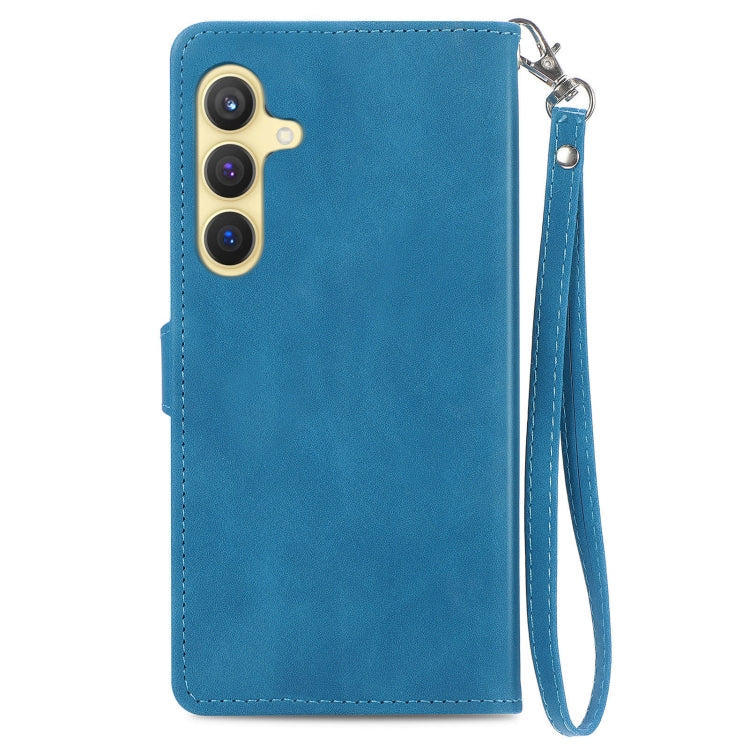 For Samsung Galaxy S25 5G Embossed Flower Zipper Leather Phone Case(Blue) by buy2fix