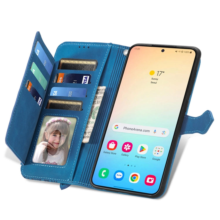 For Samsung Galaxy S25 5G Embossed Flower Zipper Leather Phone Case(Blue) by buy2fix