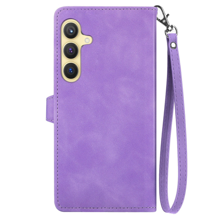 For Samsung Galaxy S25 5G Embossed Flower Zipper Leather Phone Case(Purple) by buy2fix