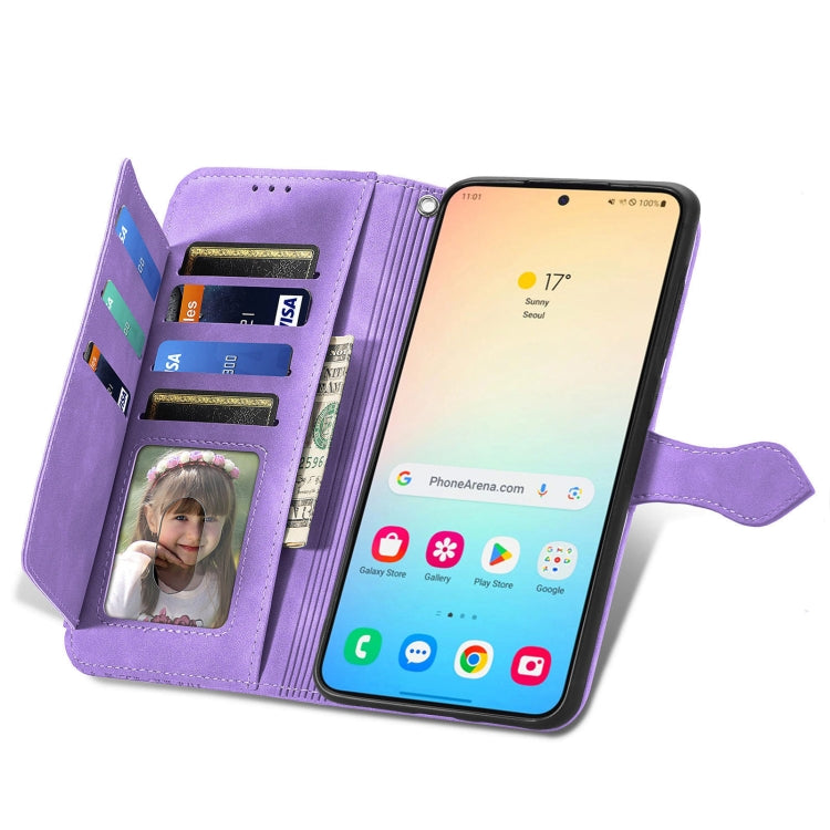 For Samsung Galaxy S25 5G Embossed Flower Zipper Leather Phone Case(Purple) by buy2fix