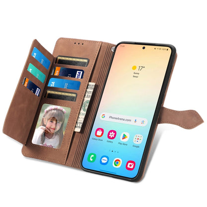 For Samsung Galaxy S25 5G Embossed Flower Zipper Leather Phone Case(Brown) by buy2fix