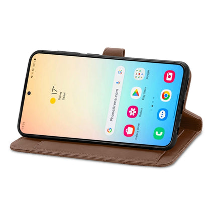 For Samsung Galaxy S25 5G Embossed Flower Zipper Leather Phone Case(Brown) by buy2fix